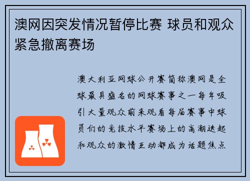 澳网因突发情况暂停比赛 球员和观众紧急撤离赛场